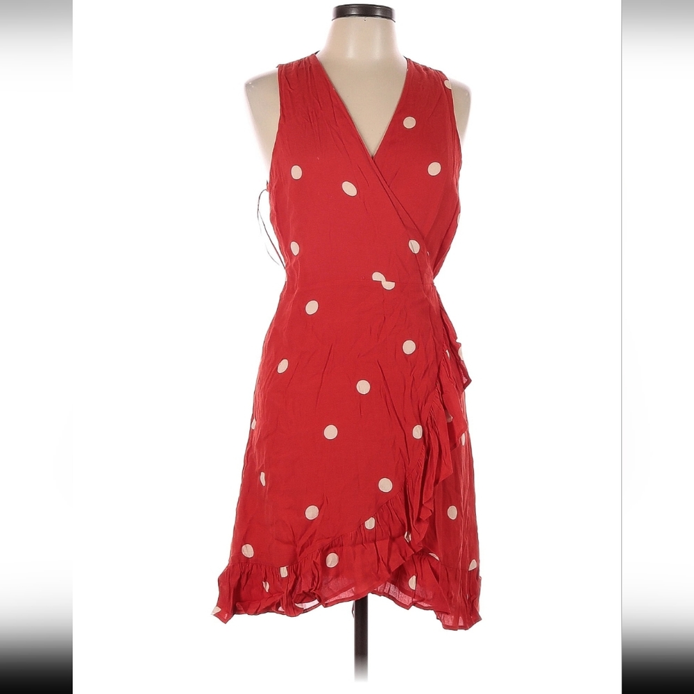 Rails Madison Scarlet PolkaDots Mini Wrap 100% Rayon dress Size L - Picture 3 of 16